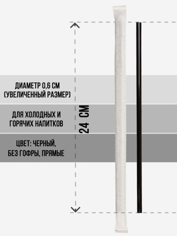 Трубочки прямые 6х240 черные в инд. упаковке 250 шт/уп. фото 2