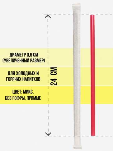 Трубочки  прямые 6х240 цветные в инд. упаковке 250шт/уп. фото 2